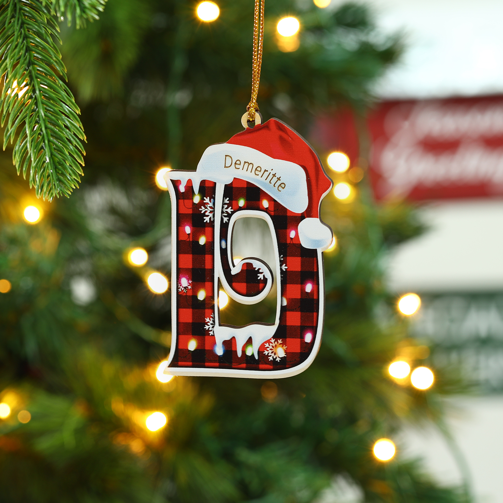 Navidad-Ornamentos Navideños de Madera Letra 1 Nombre Personalizado