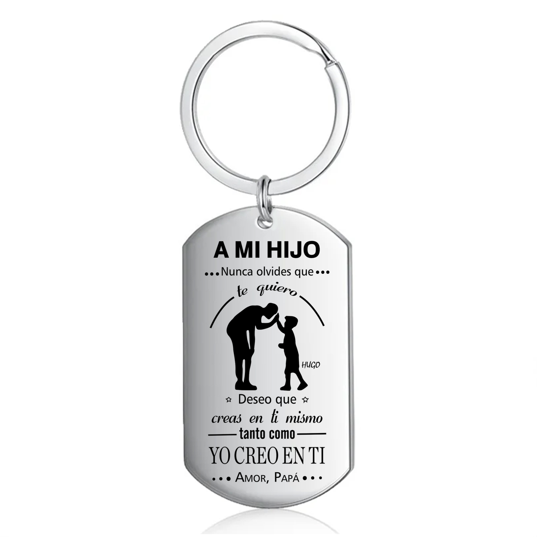 A mi hijo-Llavero de placa "yo creo en ti" de papá personalizado con 1 nombre-Jessemade ES
