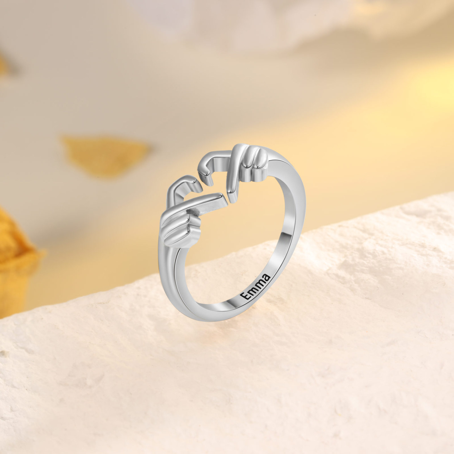 Anillo de gesto del corazón personalizado con 1 nombre