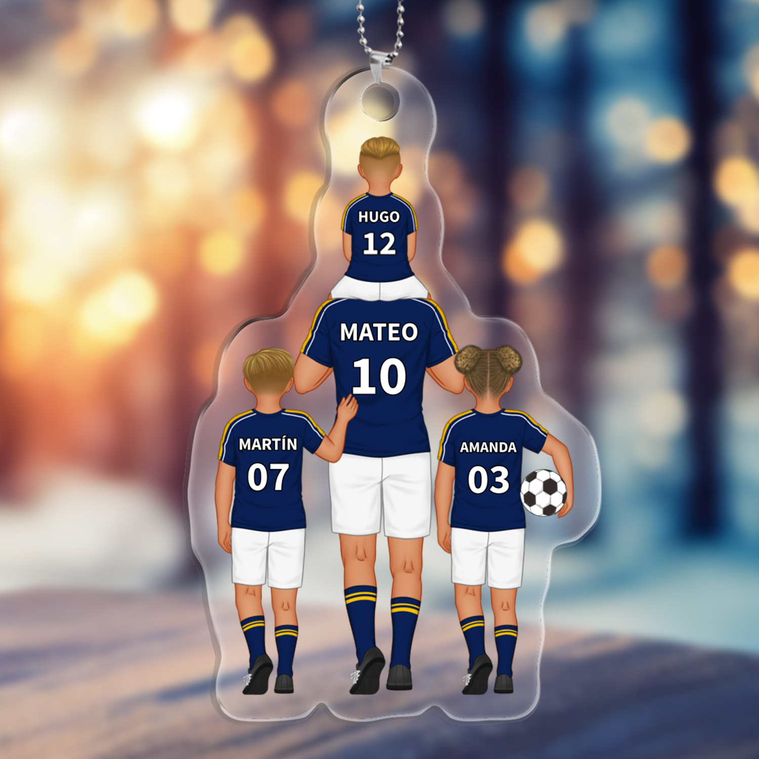 Llavero de acrílico fútbol papá y niños 1-4 nombres y personajes personalizados
