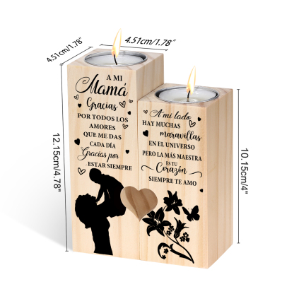 A mi mamá-Candelero de madera de dos piezas sin candela silueta de mamá y niñ@-Jessemade ES