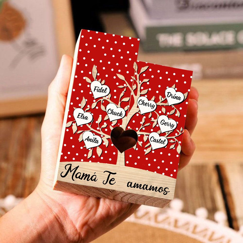 A la familia-Candelero de árbol de la vida de madera personalizado con 3-8 nombres y 1 texto sin vela-Jessemade ES