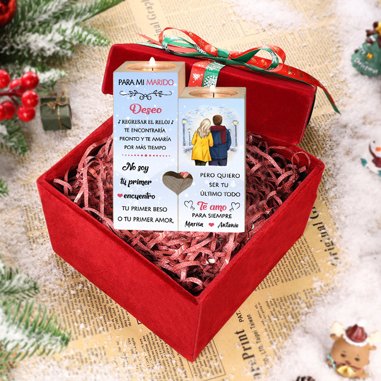 Regalo de Navidad a mi marido-Candelero para pareja de madera de dos piezas sin candela con nombres personalizados-Jessemade ES