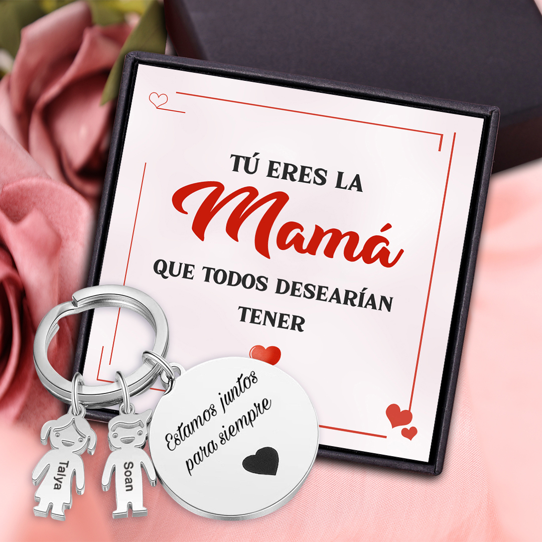 A mi mamá-Llavero Personalizado con 2 Nombres en 2 Niños y 1 Texto-Jessemade ES