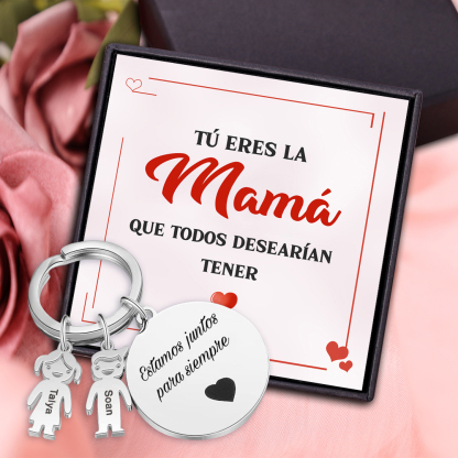 A mi mamá-Llavero Personalizado con 2 Nombres en 2 Niños y 1 Texto-Jessemade ES