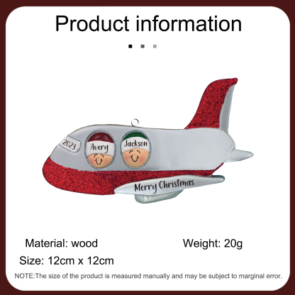 Navidad-Ornamento muñecos navideño de madera viaje en avión 2 nombres, 1 texto y 1 año personalizados adorno del árbol-Jessemade ES