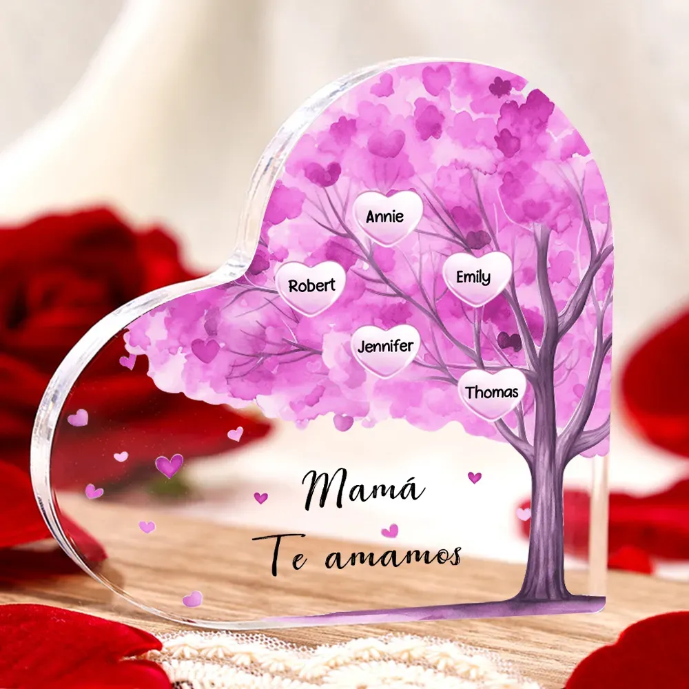 A mi mamá/abuela-Placa de acrílico en forma de corazón árbol 1-12 nombres y 2 textos personalizados