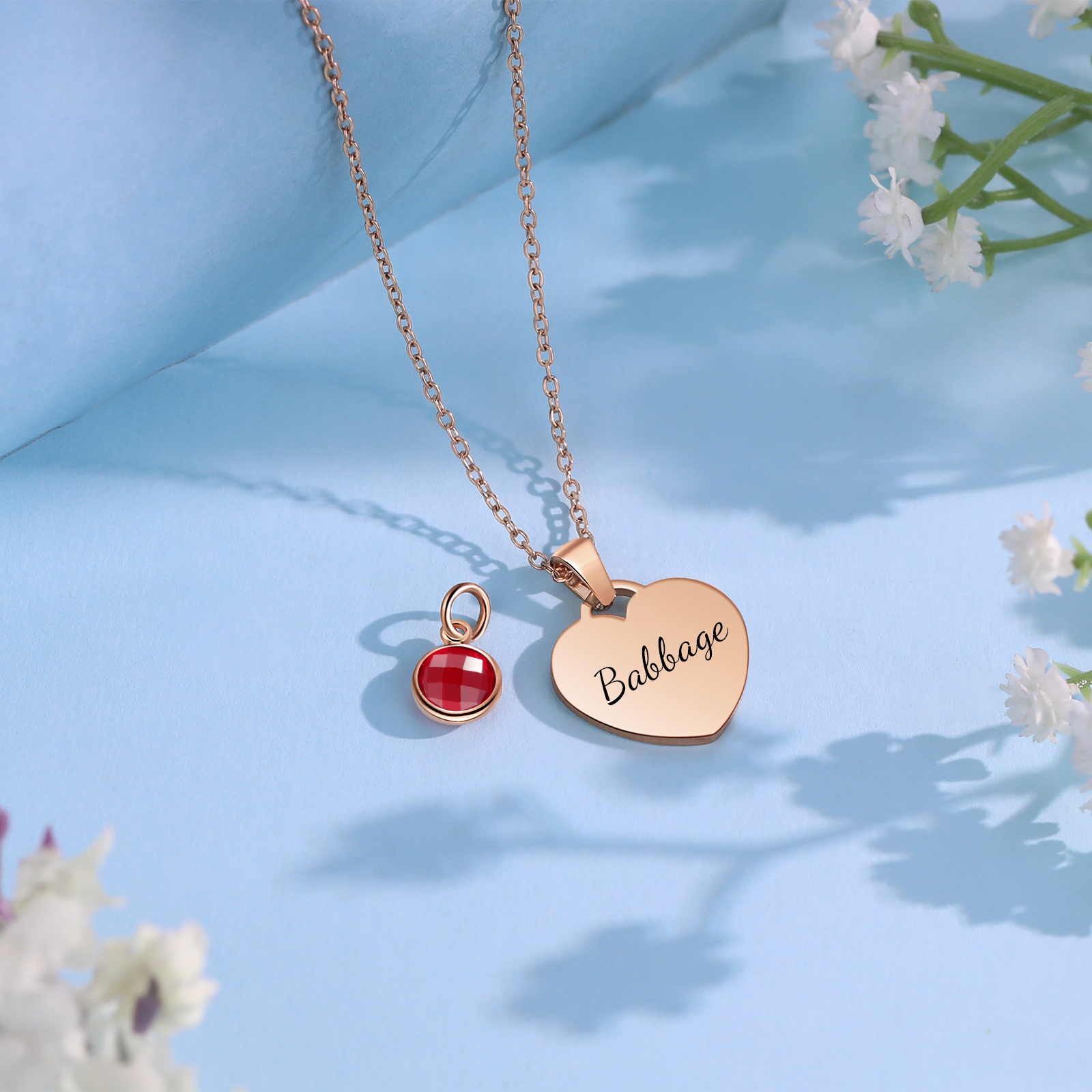 Collar de corazón con 1-3 colgantes de piedras de nacimiento con 1 nombre-Jessemade ES