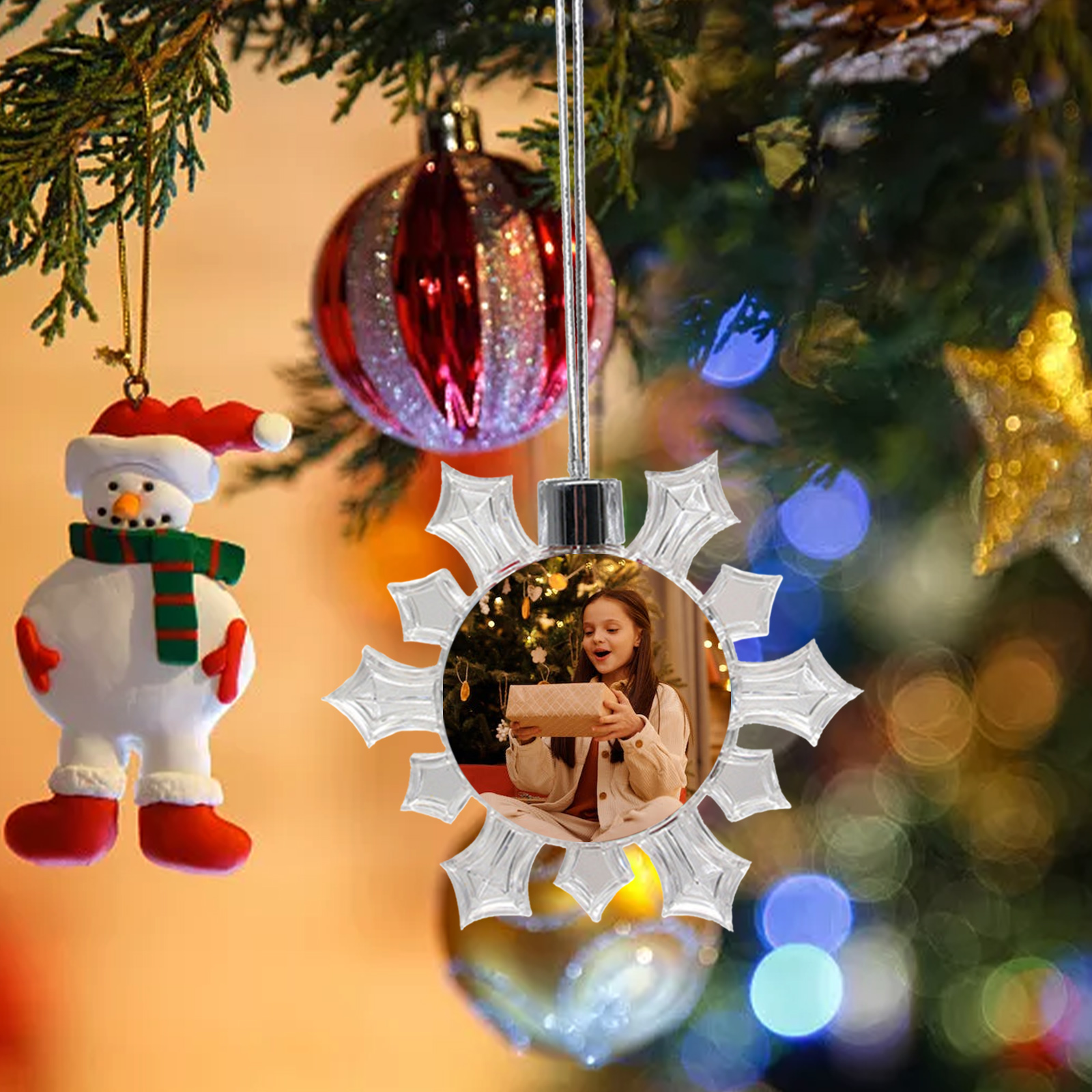 Navidad-Ornamento navideño copo de nieve con 1 foto personalizada adorno del árbol