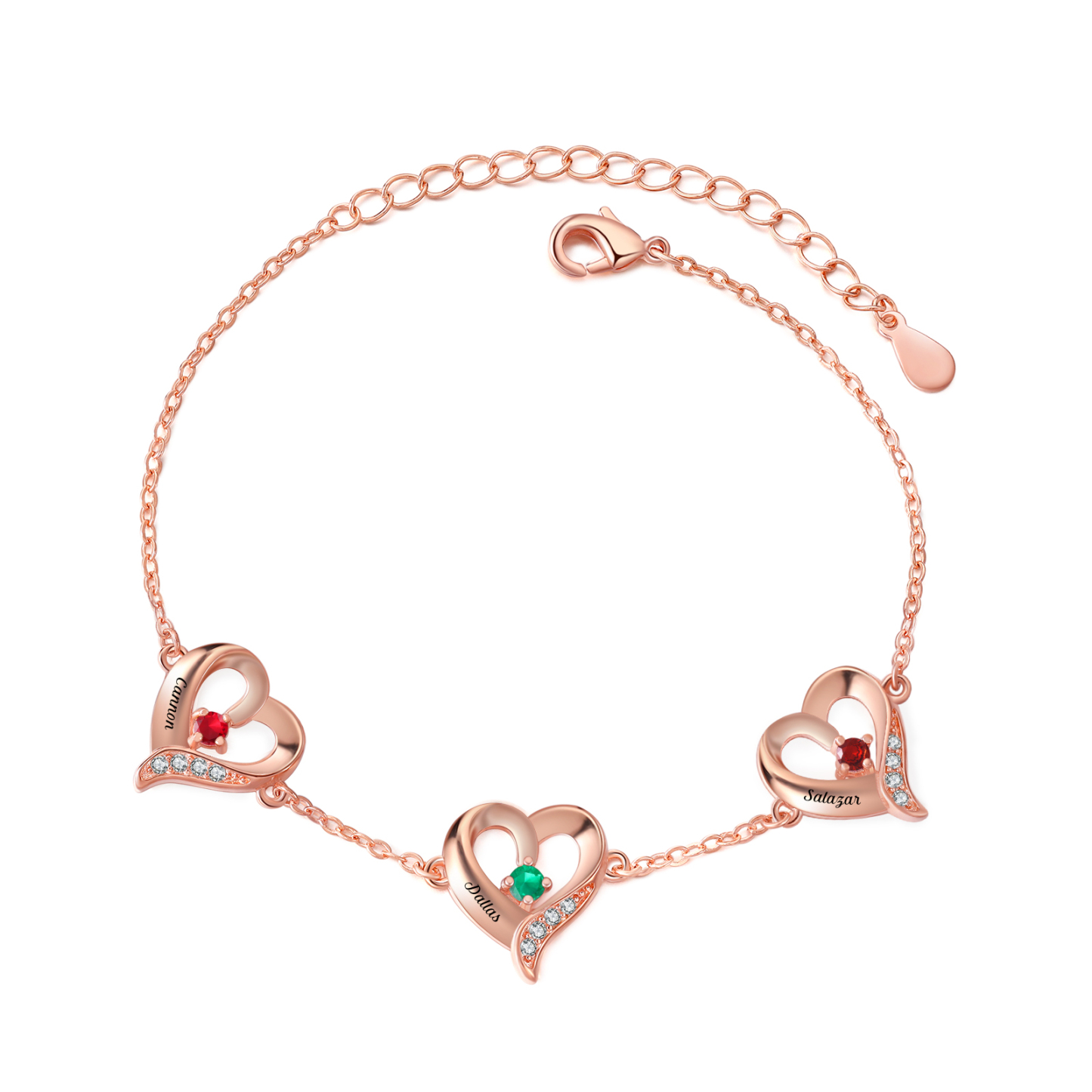 Pulsera 1-7 nombres y piedras personalizados con dije de corazón-Jessemade ES