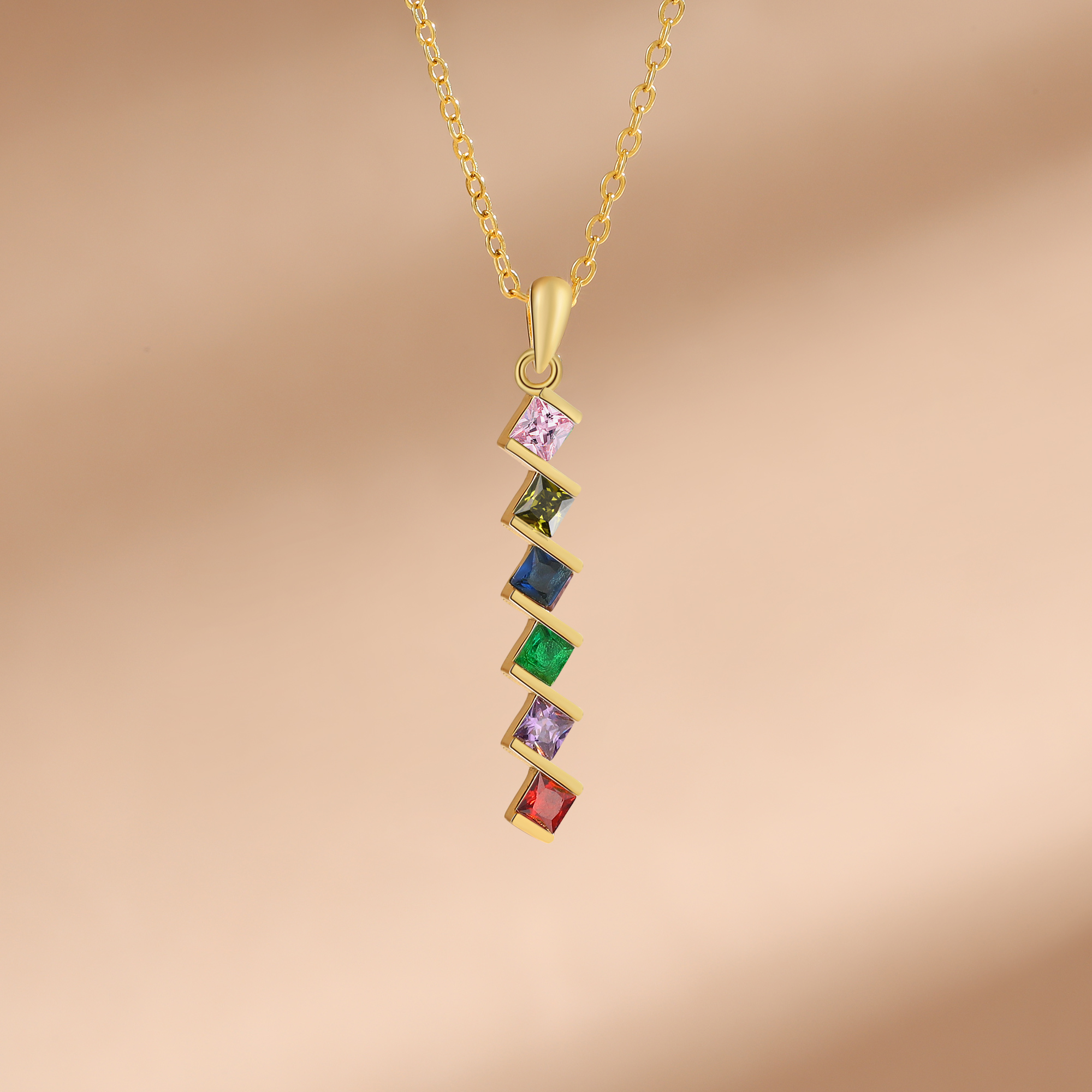 Collar para mujer con 6 piedras de nacimiento personalizadas-Jessemade ES