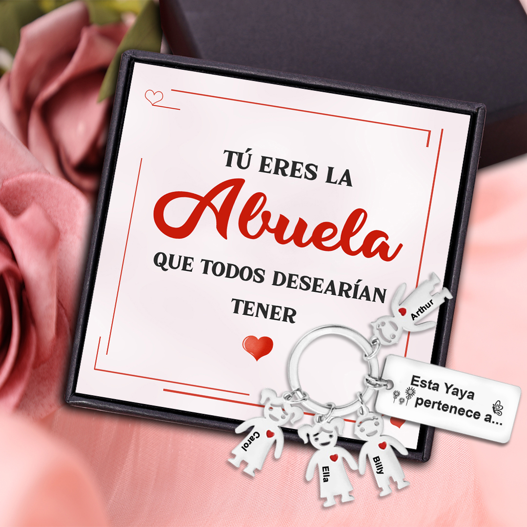 A mi abuela - Llavero "Esta Yaya pertenece a..." con 1-6 nombres personalizados en "niños"-Jessemade ES