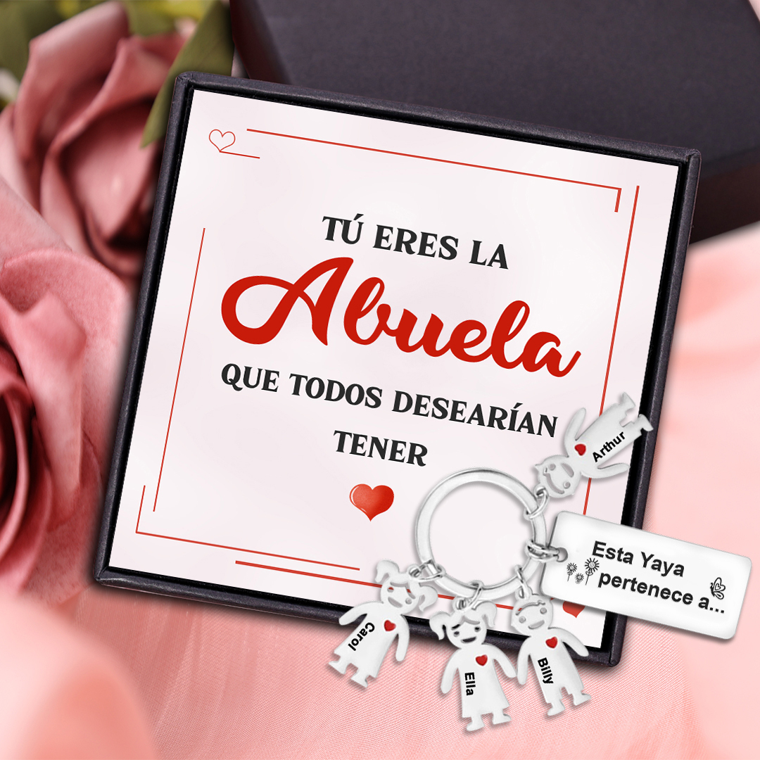 A mi abuela - Llavero "Esta Yaya pertenece a..." con 1-6 nombres personalizados en "niños"-Jessemade ES