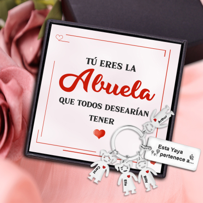 A mi abuela - Llavero "Esta Yaya pertenece a..." con 1-6 nombres personalizados en "niños"-Jessemade ES