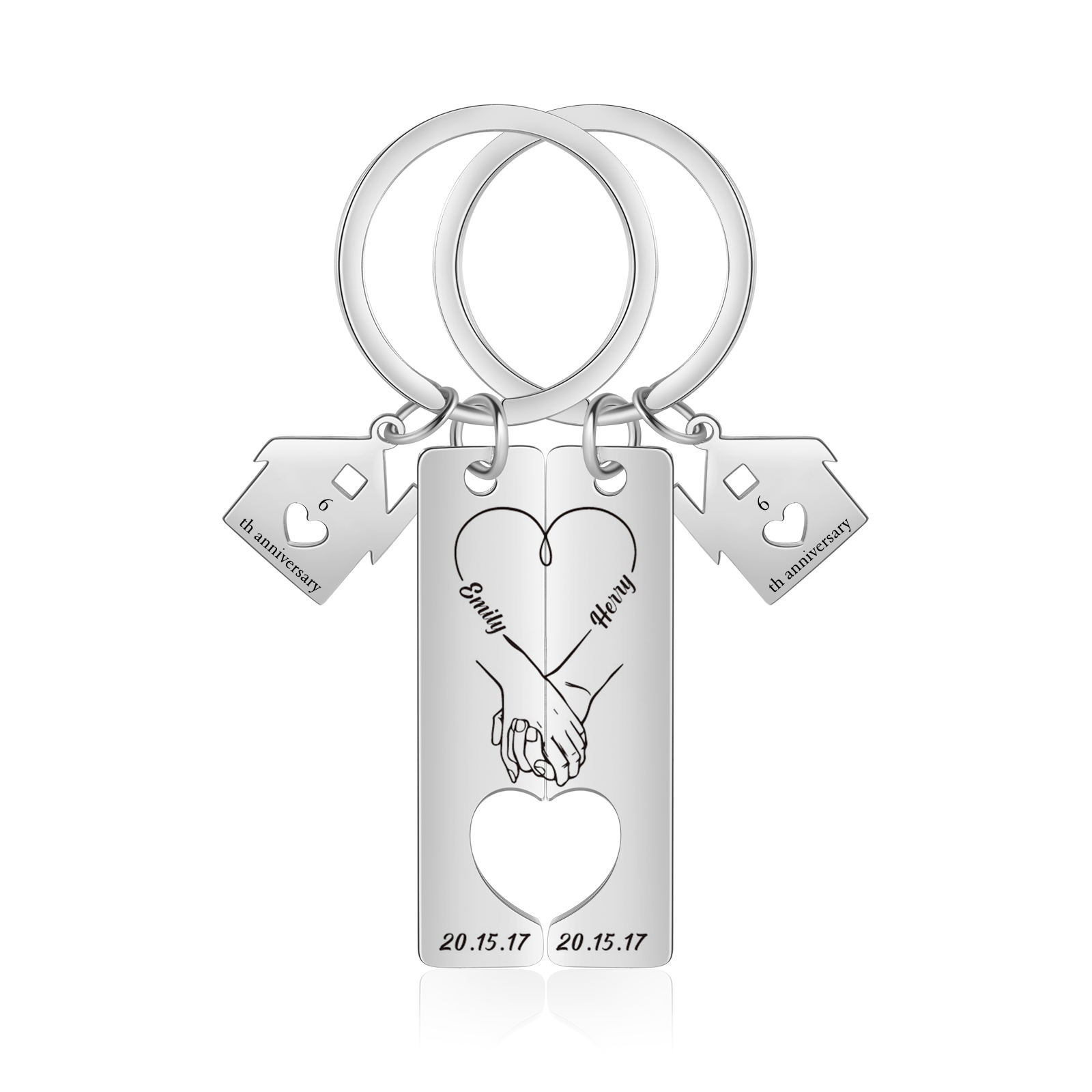 Llavero para pareja manos cogidas 2 nombres, 2 textos personalizados con fecha dije de casa-Jessemade ES