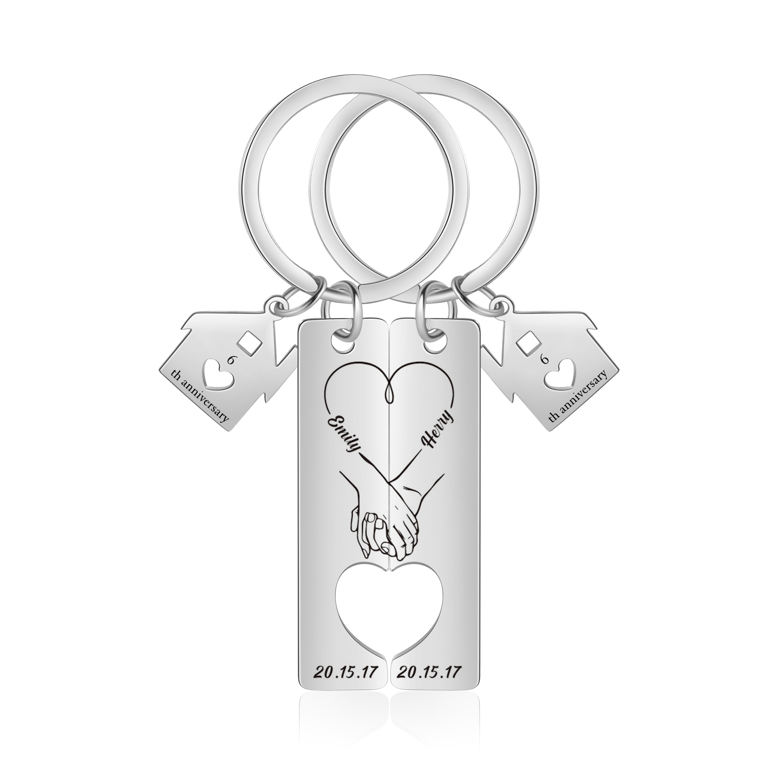 Llavero para pareja manos cogidas 2 nombres, 2 textos personalizados con fecha dije de casa-Jessemade ES