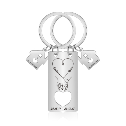Llavero para pareja manos cogidas 2 nombres, 2 textos personalizados con fecha dije de casa-Jessemade ES
