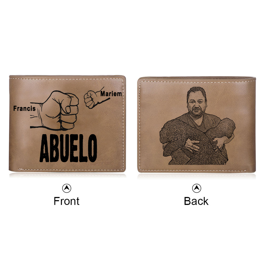 Cartera, billetera clásica puño con puño 2 nombres personalizados y una foto para abuelo-Jessemade ES
