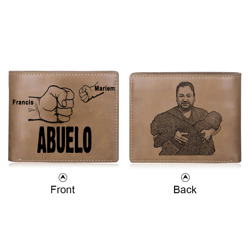 Cartera, billetera clásica puño con puño 2 nombres personalizados y una foto para abuelo-Jessemade ES