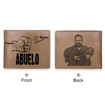 Cartera, billetera clásica puño con puño 2 nombres personalizados y una foto para abuelo-Jessemade ES