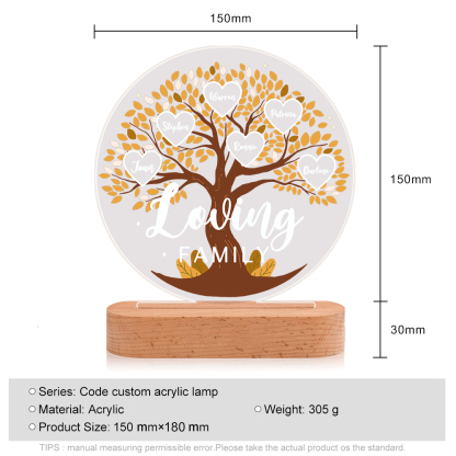 Lámpara de noche LED Árbol de la Vida 6 nombres y 1 texto personalizados-Jessemade ES