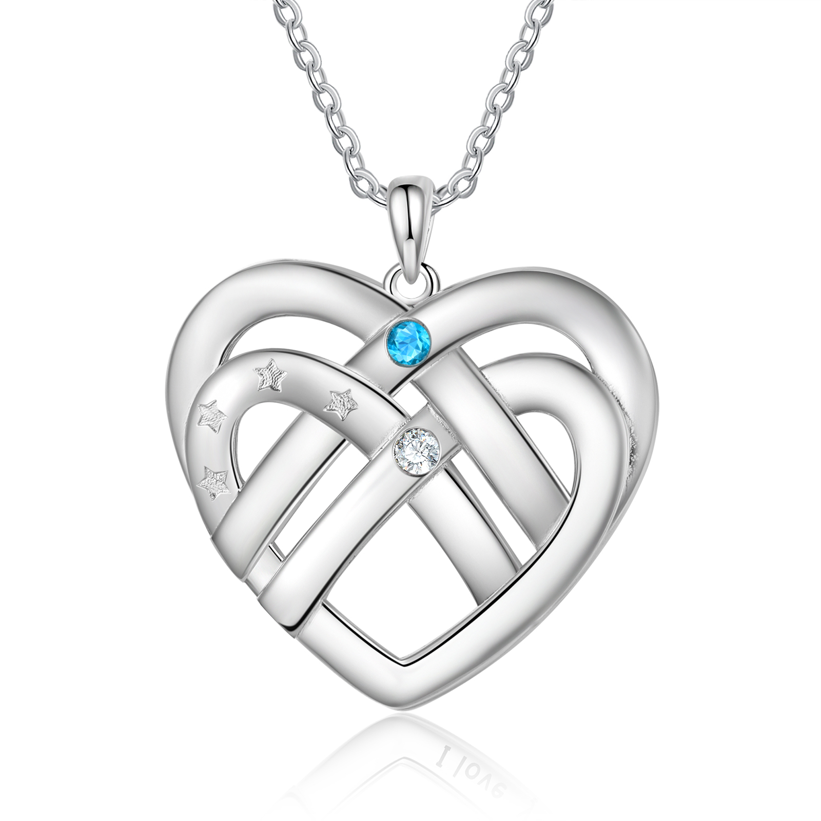 Collar de corazón con 2 nombres y piedras de nacimiento personalizados con texto-Jessemade ES