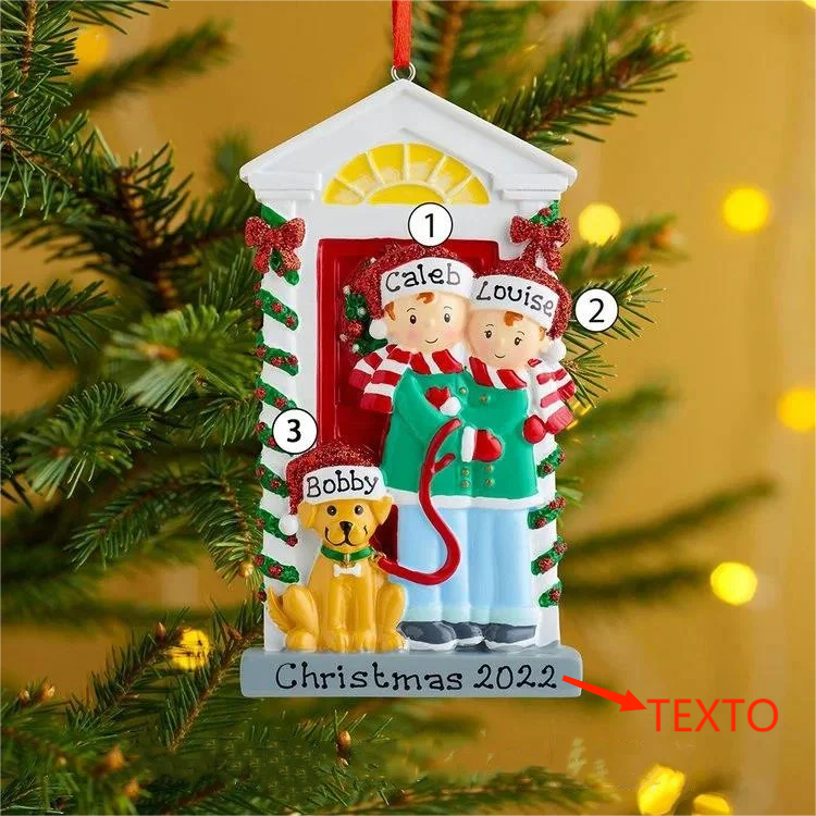 Navidad-Muñecos con perro ornamentos navideños 3 nombres con texto personalizados Adorno de Madera