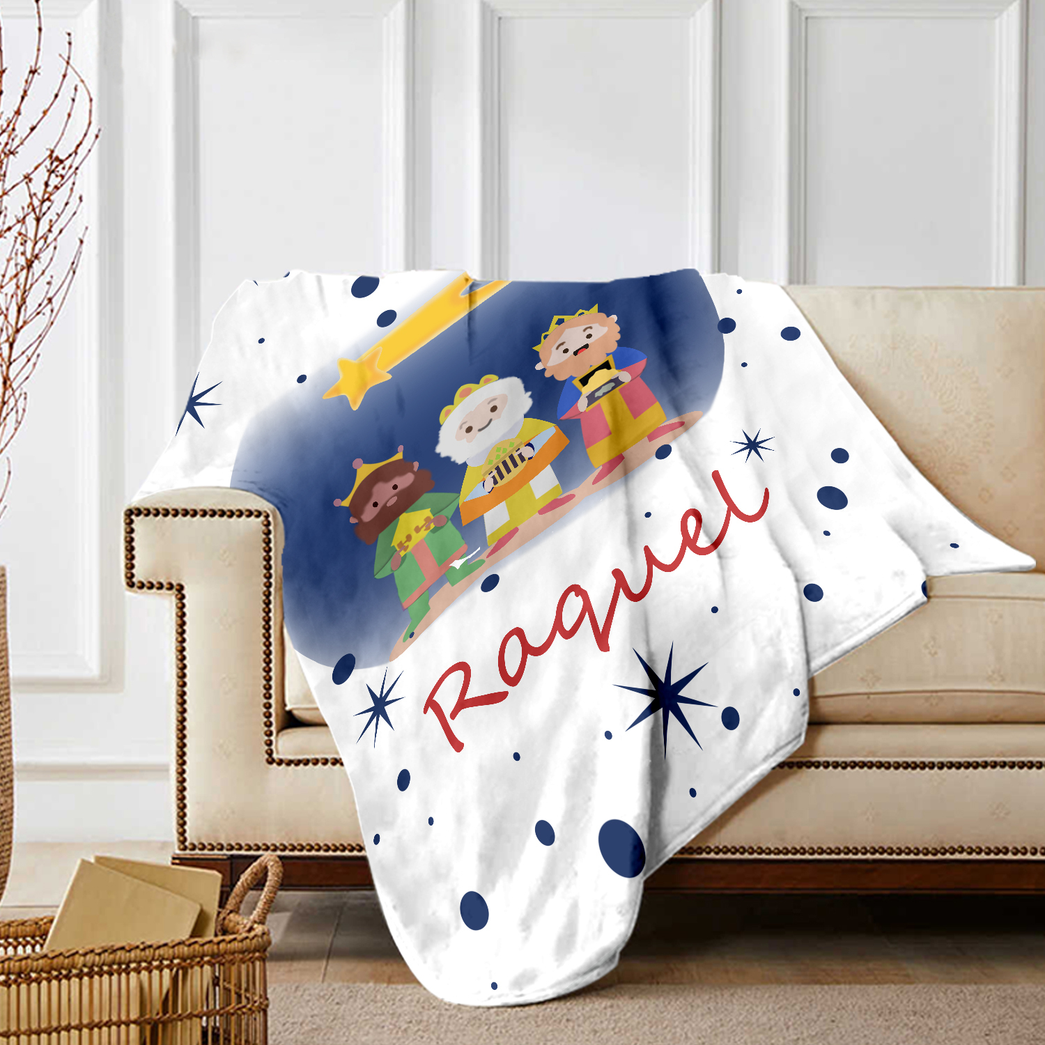 Manta de buen calidad con los Reyes Magos personalizada con 1 nombre-Jessemade ES