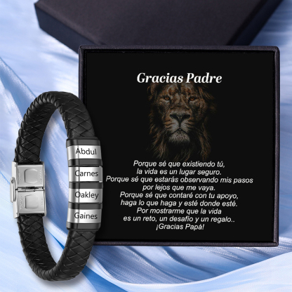 A MI PAPÁ-Pulsera de cuero trenzado de hombre con 4 perlas personalizadas con 4 nombres-Jessemade ES