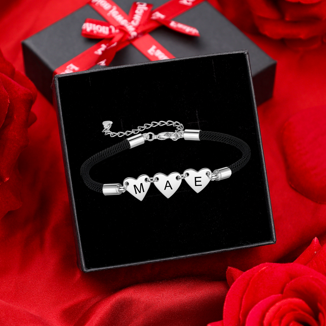 Pulsera de cuerda con dije de corazón 1-4 letras personalizadas-Jessemade ES