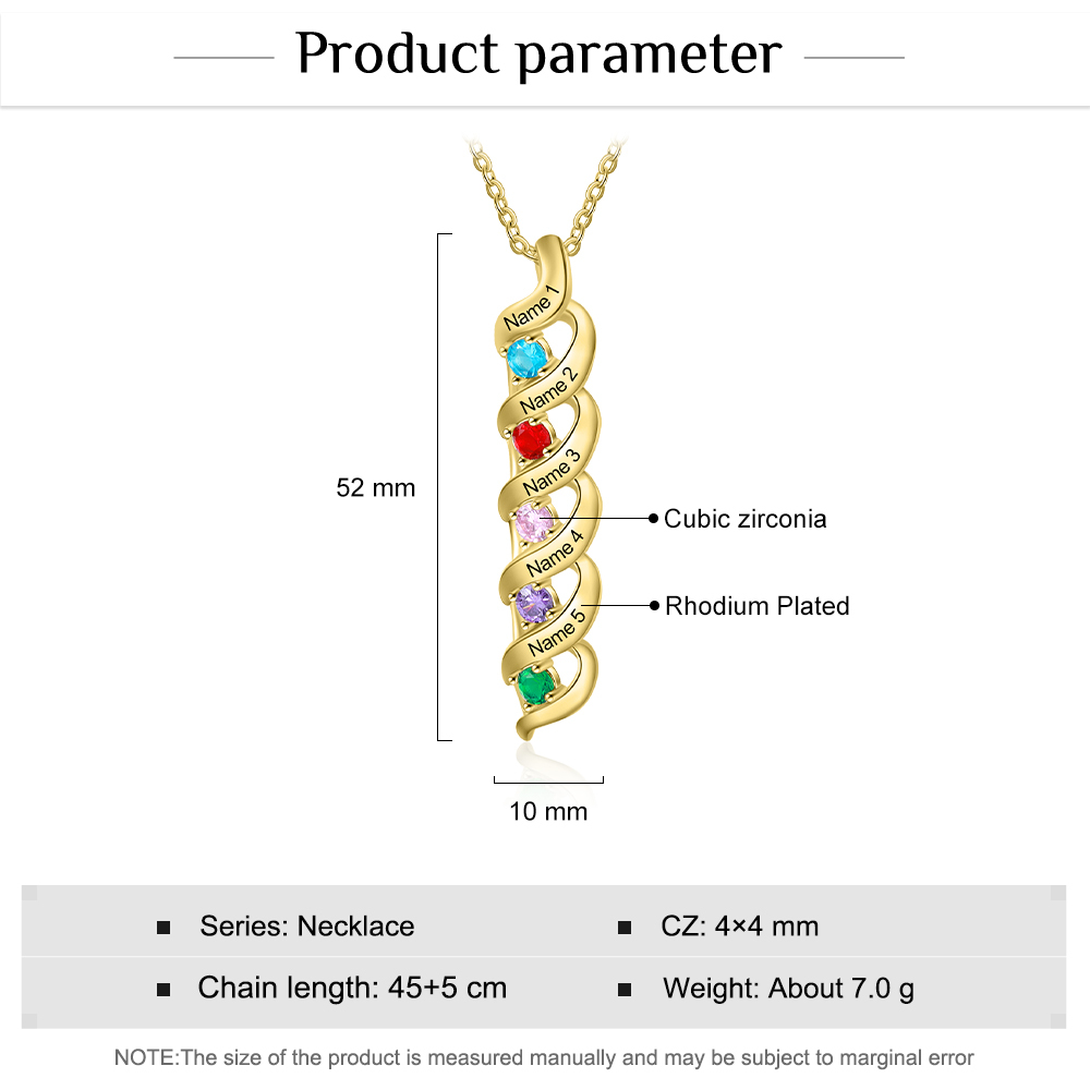 Collar de DNA 2-7 nombres y piedras personalizados-Jessemade ES