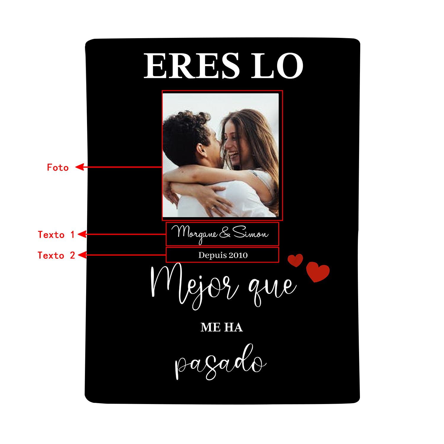 Pareja-Manta de buen calidad de foto personalizada con 2 textos-Jessemade ES