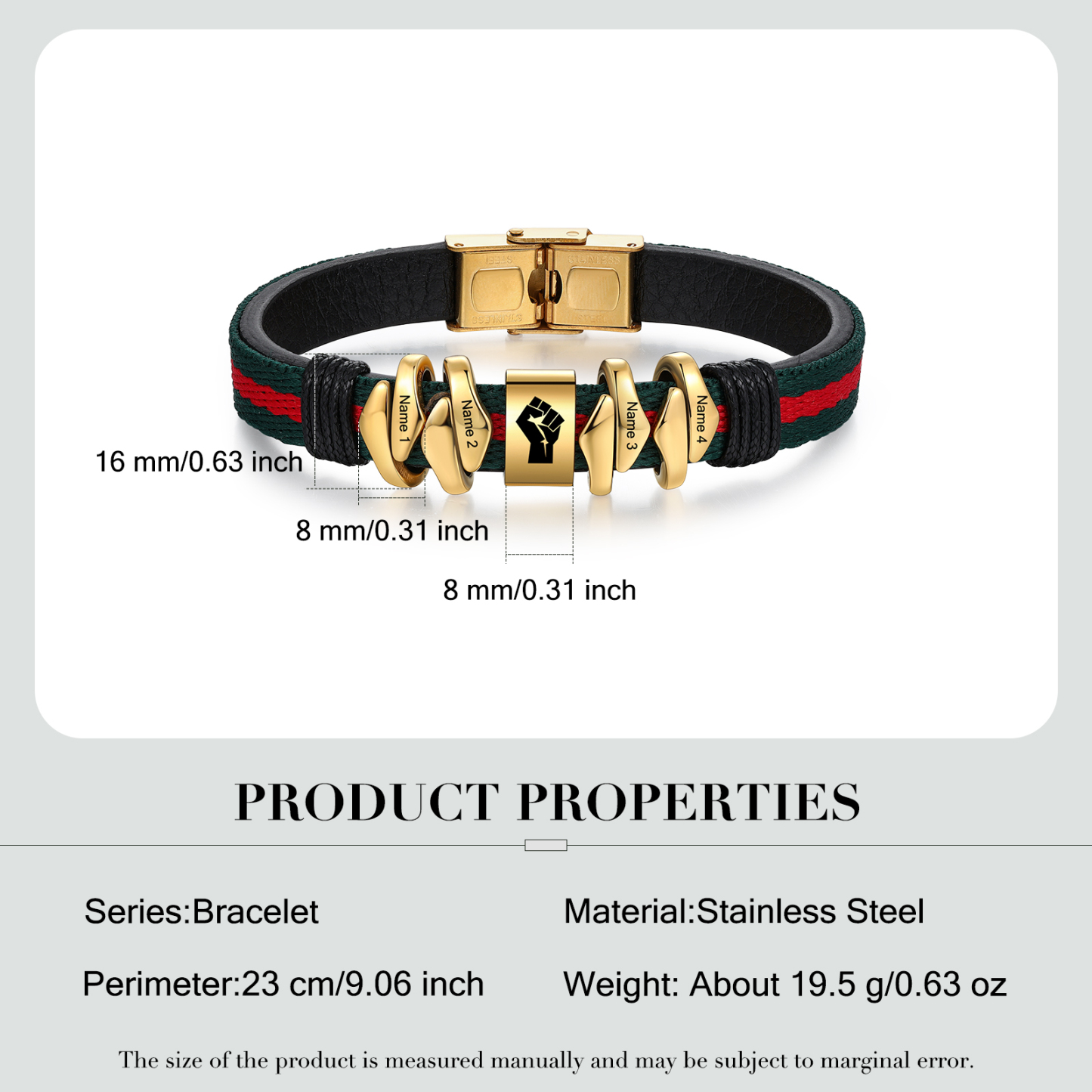 Pulsera 4 Nombres Personalizados de Cuero y Cuerda con Aros-Jessemade ES