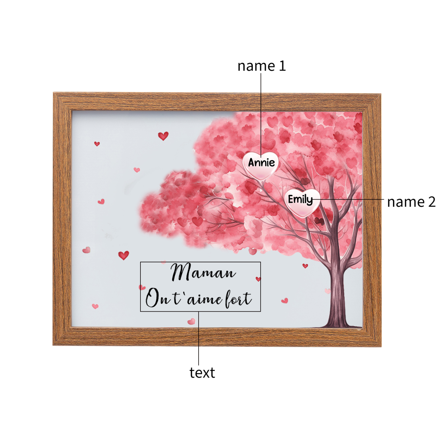 Marco con LED Árbol de la Vida 1-10 Nombres Personalizados con 1 Texto-Jessemade ES