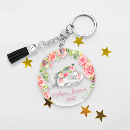 Llavero redondo de acrílico con animales para niñit@s personalizado con 1 nombre y año-Jessemade ES