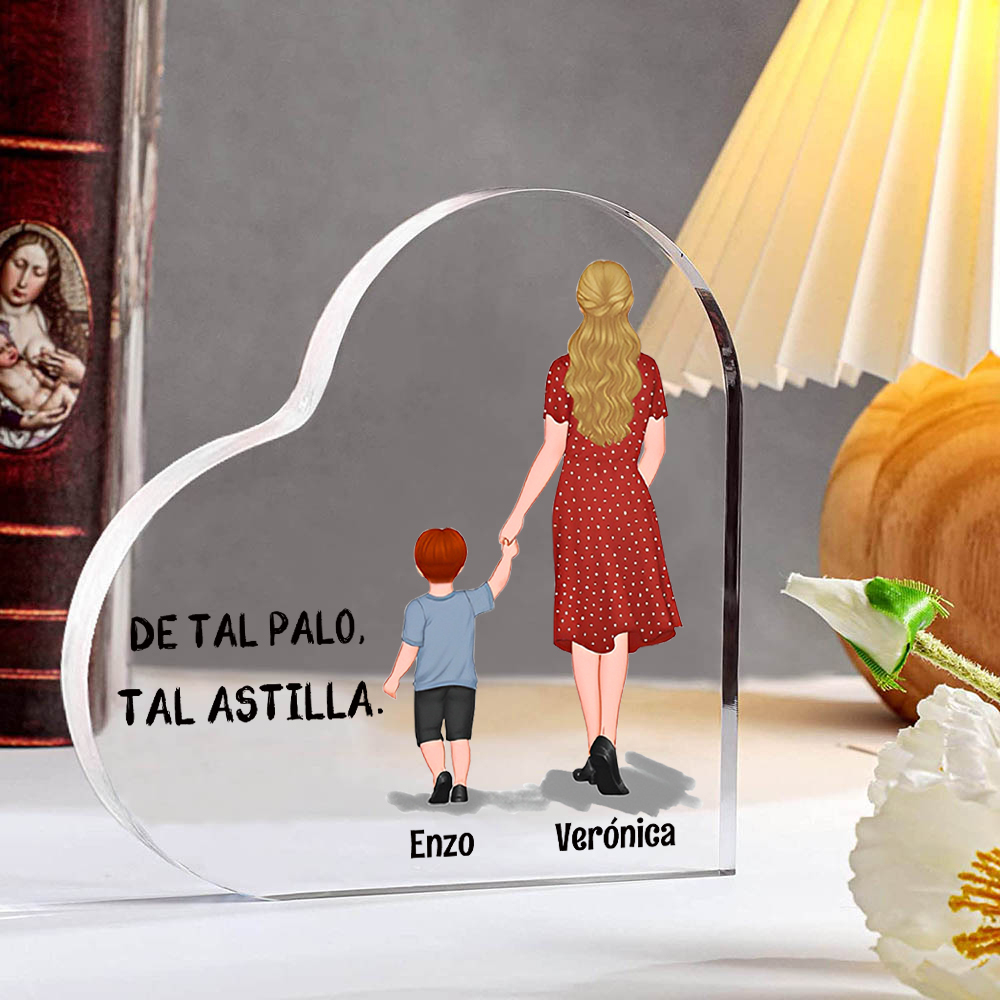 Placa de acrílico en forma de corazón mamá e hijos con 2-3 nombres personalizados-Jessemade ES
