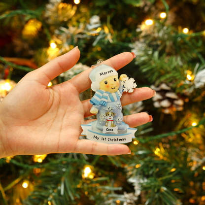 Navidad-Bebé con Perro Ornamento Navideño 2 nombres y texto personalizados