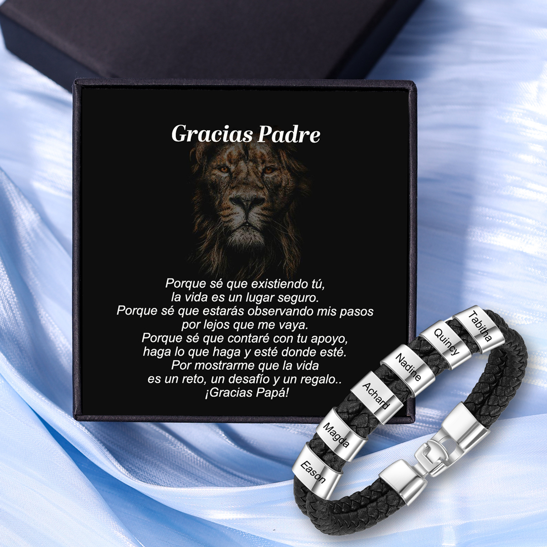 A mi papá-Pulsera de cuero trenzado Pulsera de hombre con 6 aros personalizados con 6 nombres-Jessemade ES