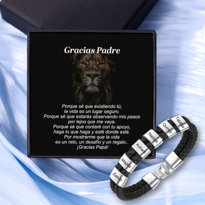 A mi papá-Pulsera de cuero trenzado Pulsera de hombre con 6 aros personalizados con 6 nombres-Jessemade ES