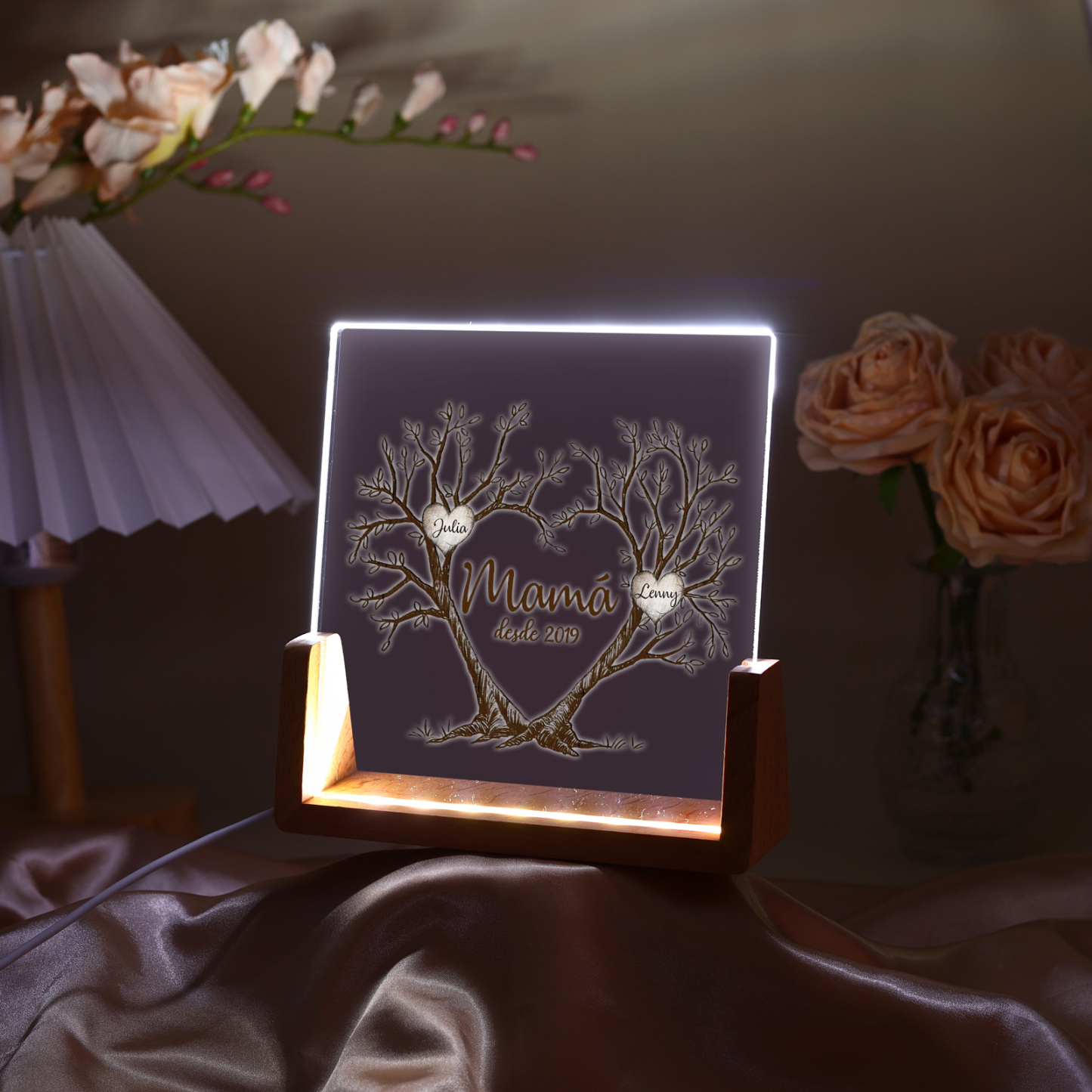 A mi mamá/abuela-Lámpara Personalizada con 2-8 Nombres, 1 Texto y 1 Fecha "árbol de la vida" 3D Ilusión Luz de Noche-Jessemade ES