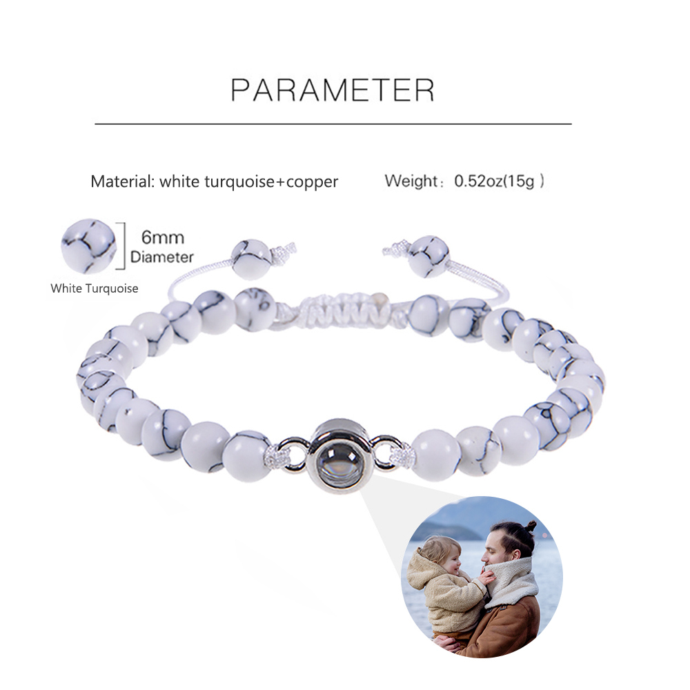 A mi papá-Pulsera de perlas blancas con proyección de foto en color para hombre-Jessemade ES