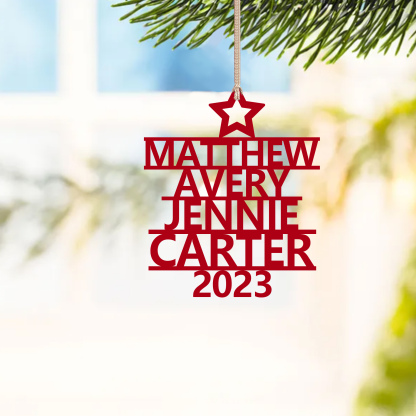 Navidad-Ornamento navideño de madera árbol de nombres con 4 nombres y año personalizados