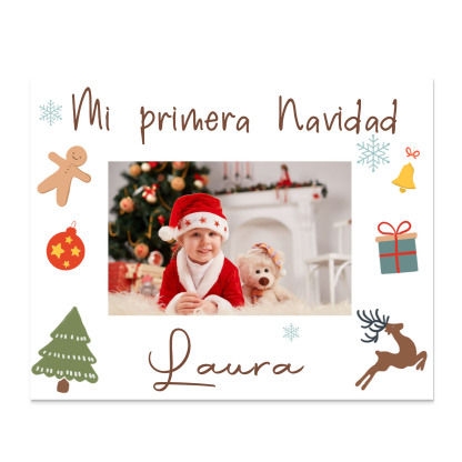 A mi bebé-Lámina marco de madera Mi Primera Navidad de 1 foto y 1 nombre-Jessemade ES