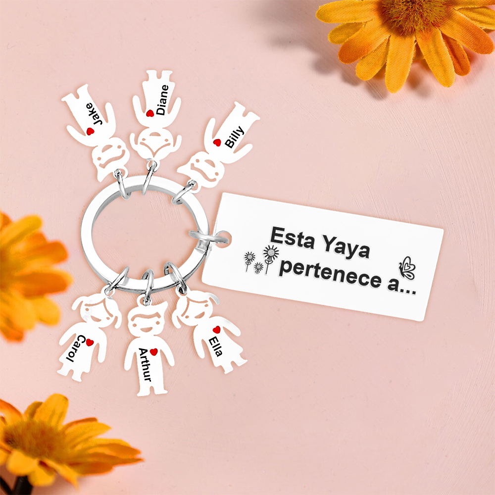 A mi abuela - Llavero "Esta Yaya pertenece a..." con 1-6 nombres personalizados en "niños"-Jessemade ES