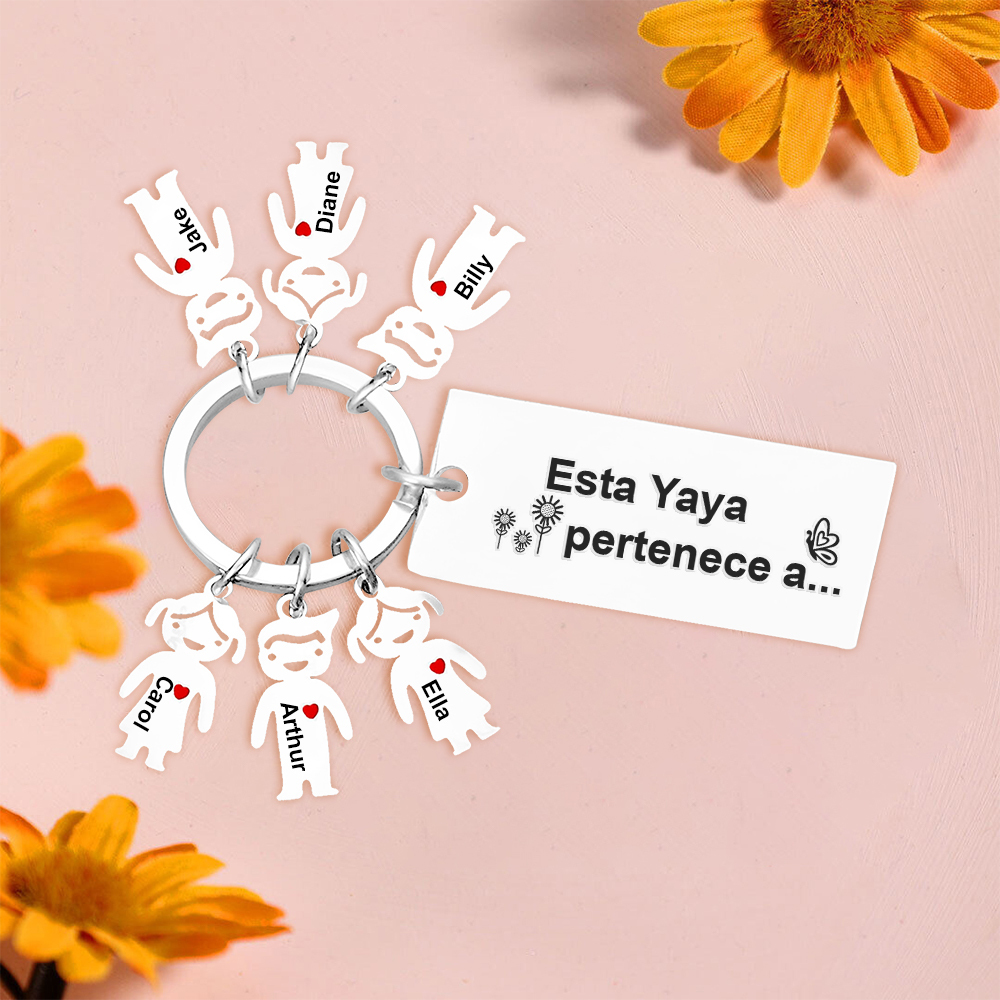 A mi abuela - Llavero "Esta Yaya pertenece a..." con 1-6 nombres personalizados en "niños"-Jessemade ES