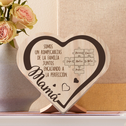 Adorno personalizado con 2-6 nombres decoración de madera en forma de corazón para mi mamá-Jessemade ES
