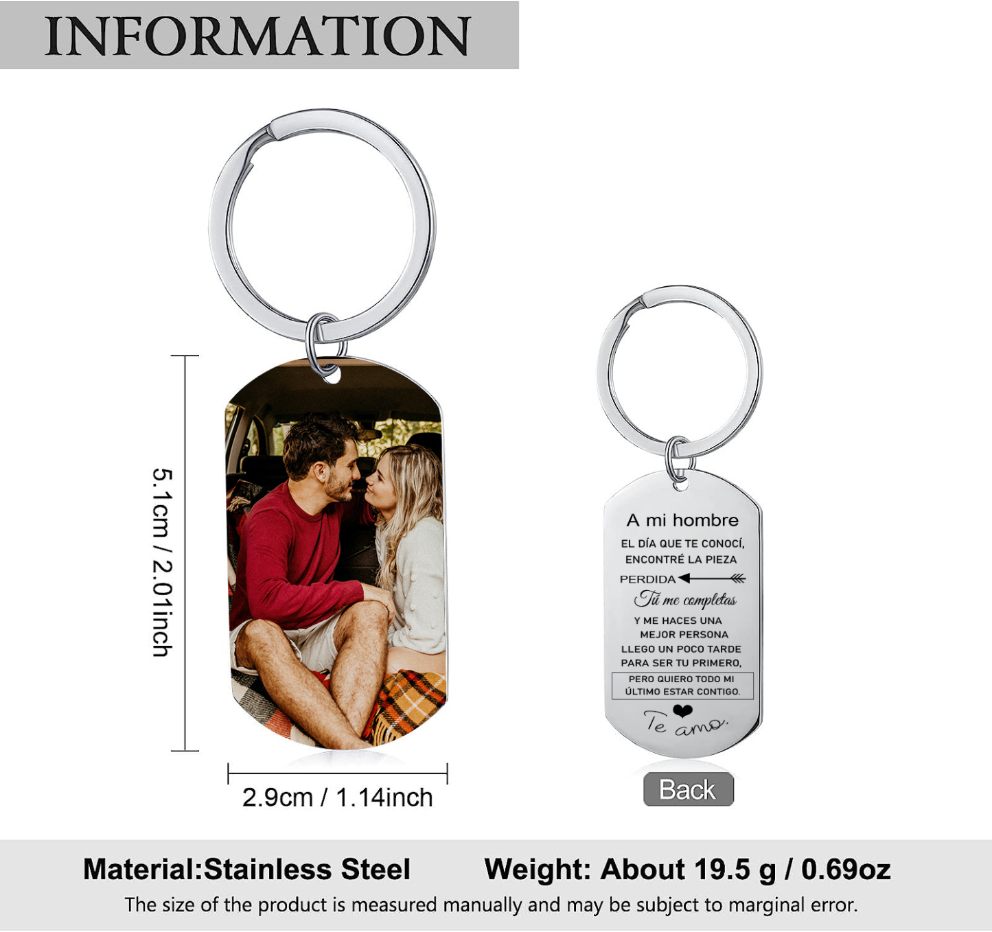 Llavero a mi hombre para pareja "Eres mi pieza perdida" 1 foto personalizada-Jessemade ES