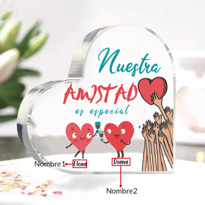 Placa de acrílico en forma de corazón para amiga con 2 nombres personalizados-Jessemade ES