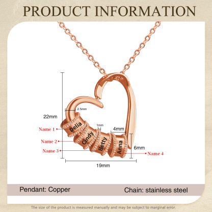 Collar colgante de corazón con 4 nombres personalizados en 4 aros-Jessemade ES