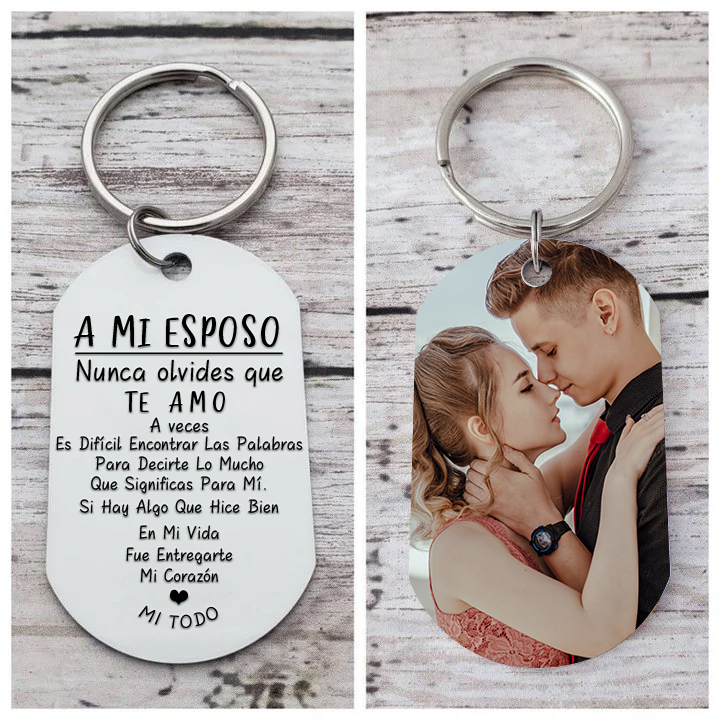 Llavero a mi esposo para pareja "Nunca olvides que te amo" 1 foto personalizada-Jessemade ES